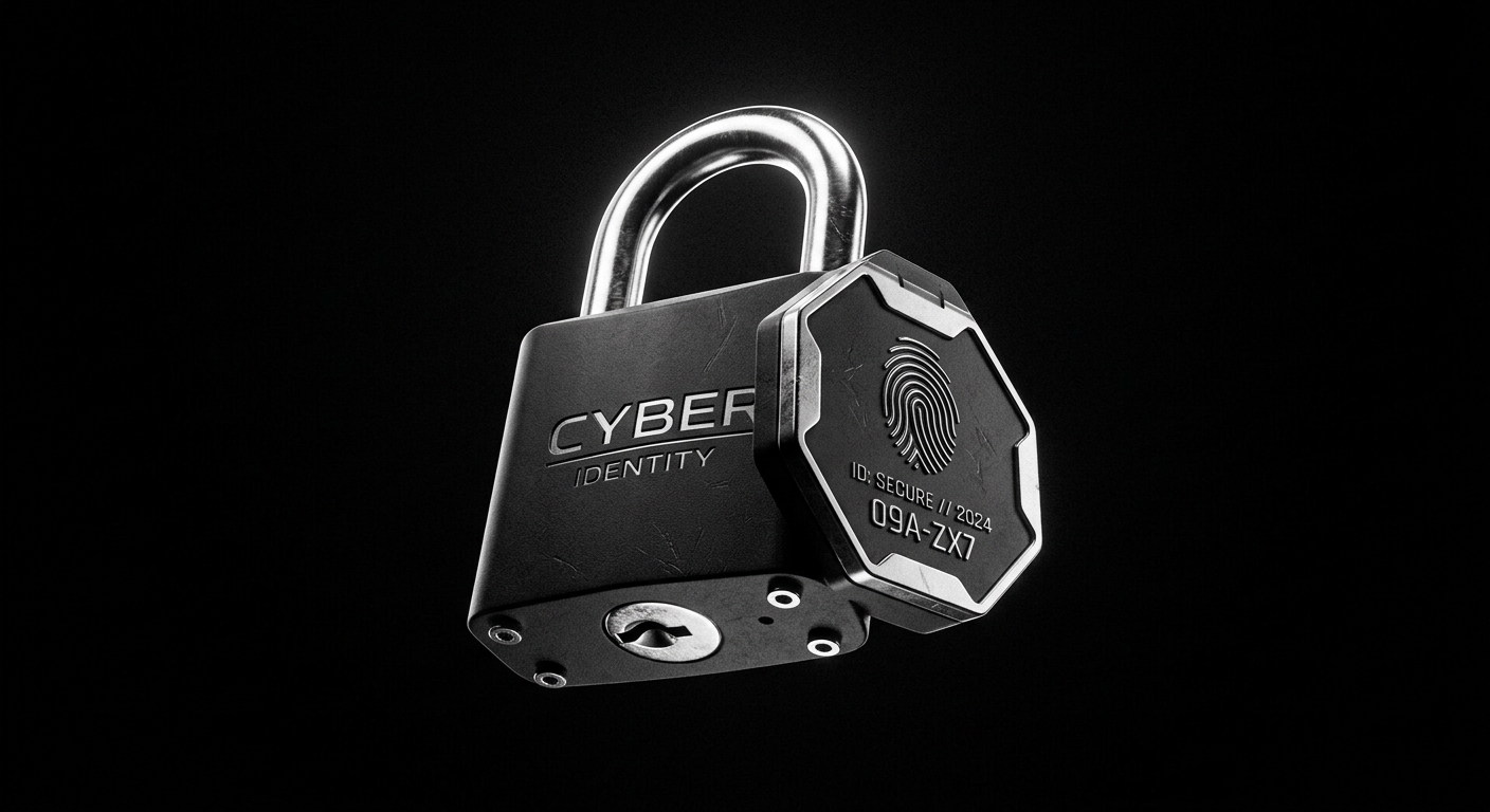 Monochrome 3D padlock fused with an identity seal